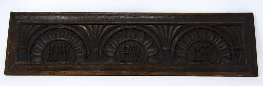 Antique English Tudor Style Carved Wood Plaque