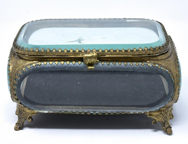 Antique French Beveled Glass Casket Jewelry Box