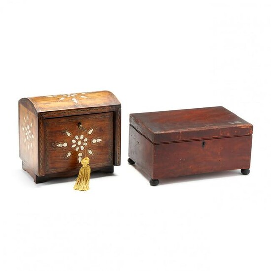 Antique Sewing Box and Inlaid Jewelry Box