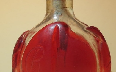 Antique Snuff Bottle, Peking Red Glass Overlay H:3.2"