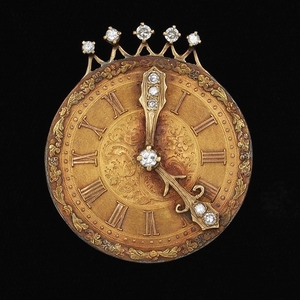 Antique Watch Dial Pendant Brooch with Diamonds