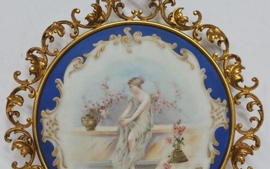 Antique Wavecrest Hand Painted Beauty Woman Art Glass