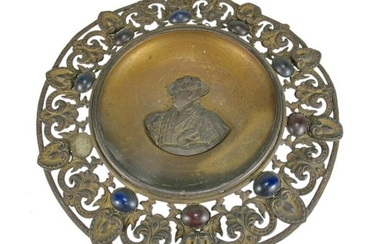 Antique bronze or brass & stones plate