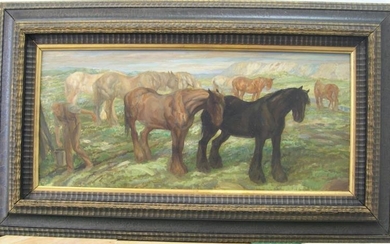 Anton Lock (1893-1979) oil on wood panel, Wild horse,...