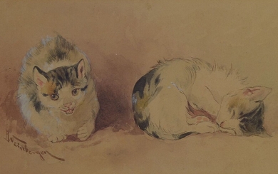 Anton Weinberger, 1843 Munich-1912 Taunusstein, two cats, watercolor...