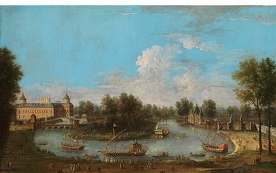 Antonio Joli de Dipi, 1700 Modena – 1777 Neapel, DER PALACIO REAL DE ARANJUEZ MIT SEINER PARKANLAGE AN DEM FLUSS TAJO