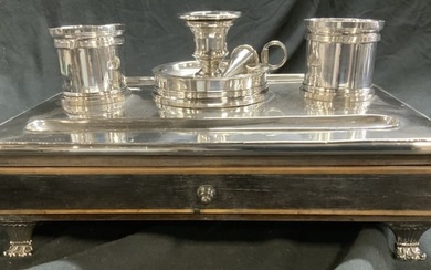 Antq Victorian Silver Pl & Wood Desk Caddy England