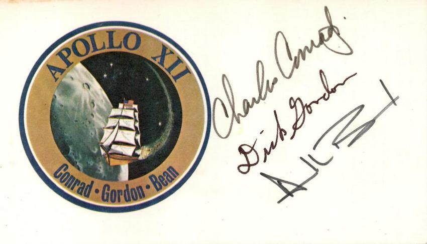 Apollo 12 Crew-Signed Mission Card, Conrad, Gordon, and