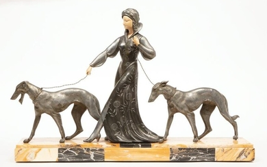 Art Deco Grouping of a Woman with Hounds
