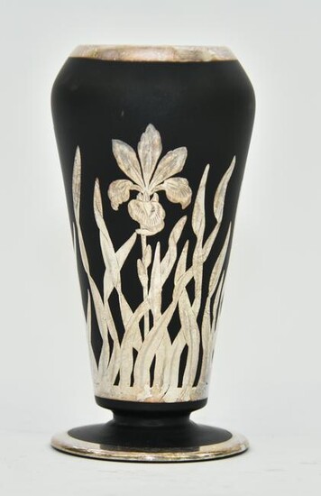 Art Nouveau Silver Overlaid Black Vase