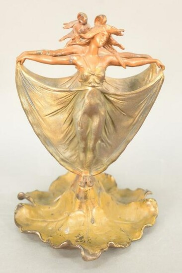 Art Nouveau figural vase, bronze patinaed cast metal