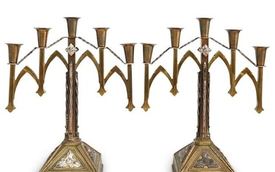 Arts and Crafts Gothic Revival Bronze Candelabras