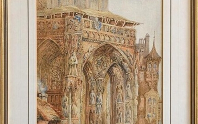 Attributed to Samuel Prout (1783-1852) Rouen Cathedral, monogrammed watercolour, 45.5cm...