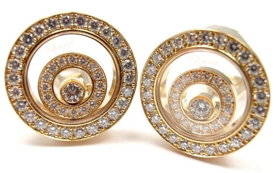 Authentic! Chopard 18k Yellow Gold Happy Spirit Diamond Earrings