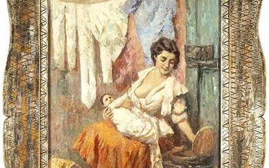 BIAGIO MERCADANTE (Torraca, 1892-1971) Maternity Canvas applied on board, 60...