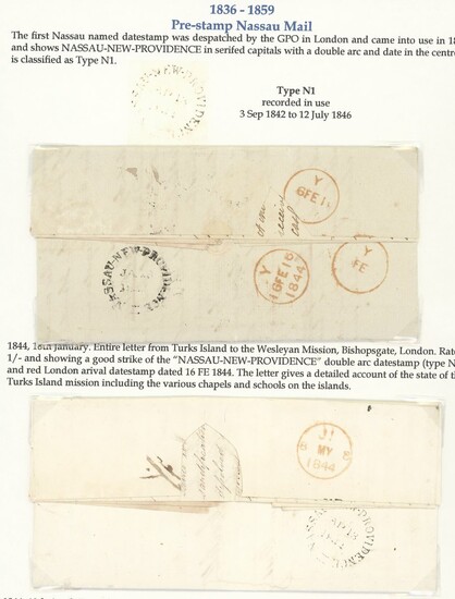 Bahamas Early Letters 1844 (18 Jan.) entire letter from Turks Island to London, rated "1/-" and...