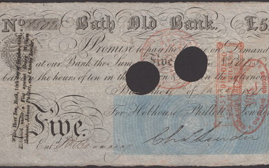 Bath Old Bank, for Hobhouse, Phillott & Lowder, £5, 16 June 1841,...
