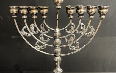 Beautiful silver Judaica Italian mid 20 century candelabra Hanukiah...