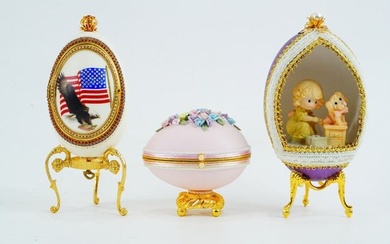 Bibi Hilton's Lot of (3) Bejeweled Egg Music/Jewelry Boxes