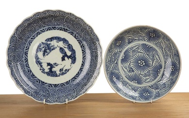 Blue and white porcelain large shallow dish Japanese, 19th Century...