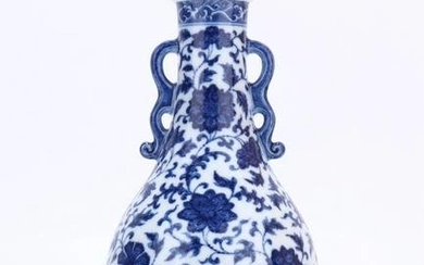 Blue and white tangled flower amphora