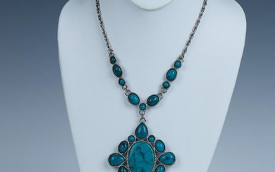 Bold Southwestern Faux Turquoise Pendant Necklace