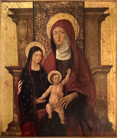 Bottega Antonelliana ©, Sant'Anna, Madonna and child, gold background.