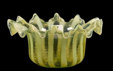Bowl, Vaseline Opalescent Striped Art Glass