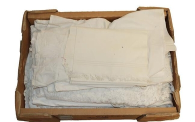 Box of Assorted White Linens and Textiles, comprising embroidered valance,...