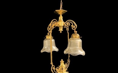 Brass Hanging Lamp with glass shades