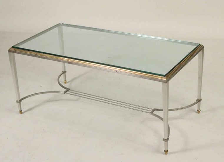 Brass and White Metal Glass Top Low Table