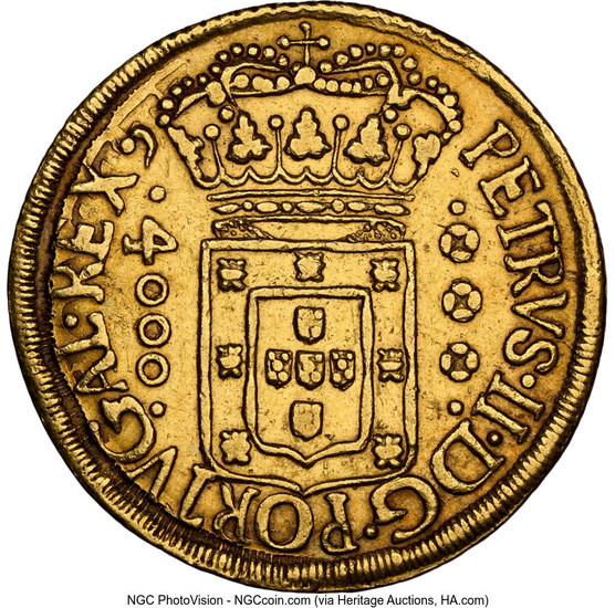 Brazil: , Pedro II gold 4000 Reis 1700-R AU50 NGC,...