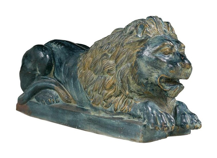 Bronze-Patinated Cast Iron Lion Garden Figure