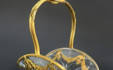 Bronze & Baccarat Crystal Basket Centerpiece/Plate