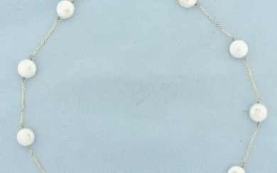Button Pearl Station Choker Necklace in 14k Yellow Gold