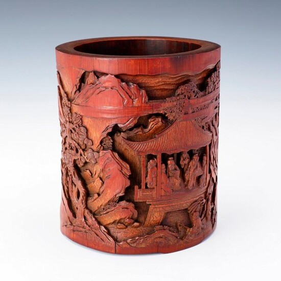 "CARVED BAMBOO BRUSHPOT"h17.0×w15.0 cm