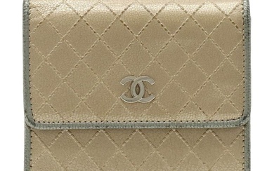 CHANEL Bicolore Cocomark Bifold W Wallet Double Metallic Leather Champagne Gold