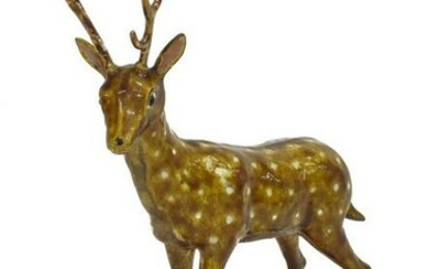 CHINESE ENAMELED SILVER GILT SPOTTED DEER STAG