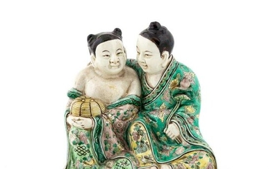 CHINESE FAMILLE VERTE HEHE TWINS PORCELAIN FIGURE