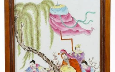 CHINESE ROSE FAMILLE PORCELAIN PLAQUE, LATE QING