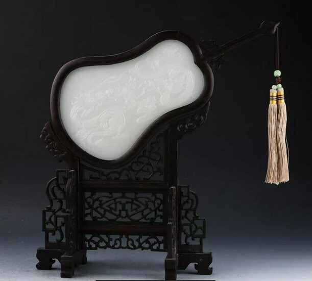 CHINESE WHITE JADE AND WOOD SCREES