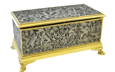 CONTINENTAL GILT BRONZE AND STEEL TABLE COFFER