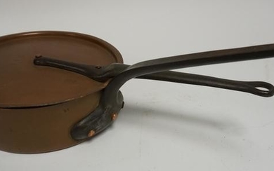 COPPER COVERED PAN WITH CAST IRON HANDLES