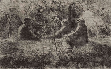 Camille PISSARRO (1830-1903) Repos du dimanche dans le bois, 1891 Eau Forte sur vergé crème....