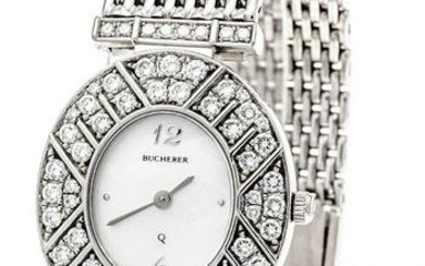 Carl F. Bucherer, ladies quartz watch, with diamond, 750/000 WG, circa 2000, ref. 280.018oval