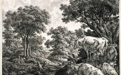Carl Wilhelm Kolbe (1757-1835), so-called oak Kolbe, two etchings: Landscape with group of four cows