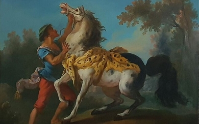 Carle Vernet (1758-1836), (Attributed to) - Cavaliere doma un cavallo
