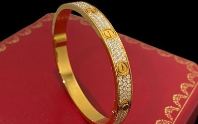Cartier Love Bracelet Diamond- Paved 18k Yellow Gold Size 17