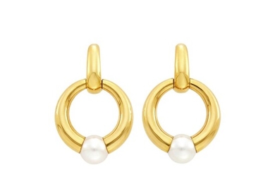 Cartier Pair of Gold and Cultured Pearl Doorknocker Earclips, France