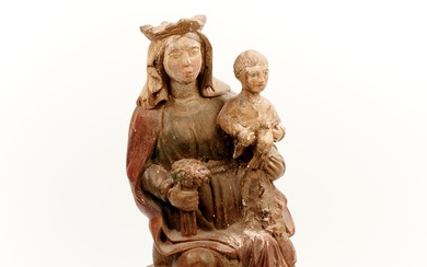 Centre de la France , fin XVe siècle Vierge à l'enfant Sculpture en bois, traces...